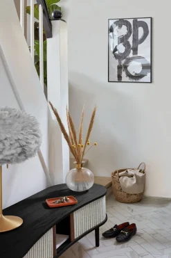 Meuble télévision en chêne noir et cuir marron 40 x 140 cm Audacious - UMAGE