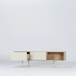 Meuble TV en chêne blanchi huilé et linoléum gris 45 x 160 cm Fina - Gazzda
