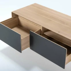 Meuble TV en chêne blanchi huilé et linoléum noir 45 x 200 cm Fina - Gazzda