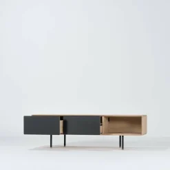Meuble TV en chêne blanchi huilé et linoléum noir 45 x 160 cm Fina - Gazzda