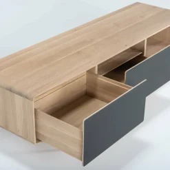 Meuble TV en chêne blanchi huilé et linoléum noir 45 x 160 cm Fina - Gazzda