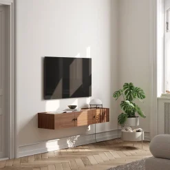 Meuble TV suspendu en noyer 150 cm Array - Woud