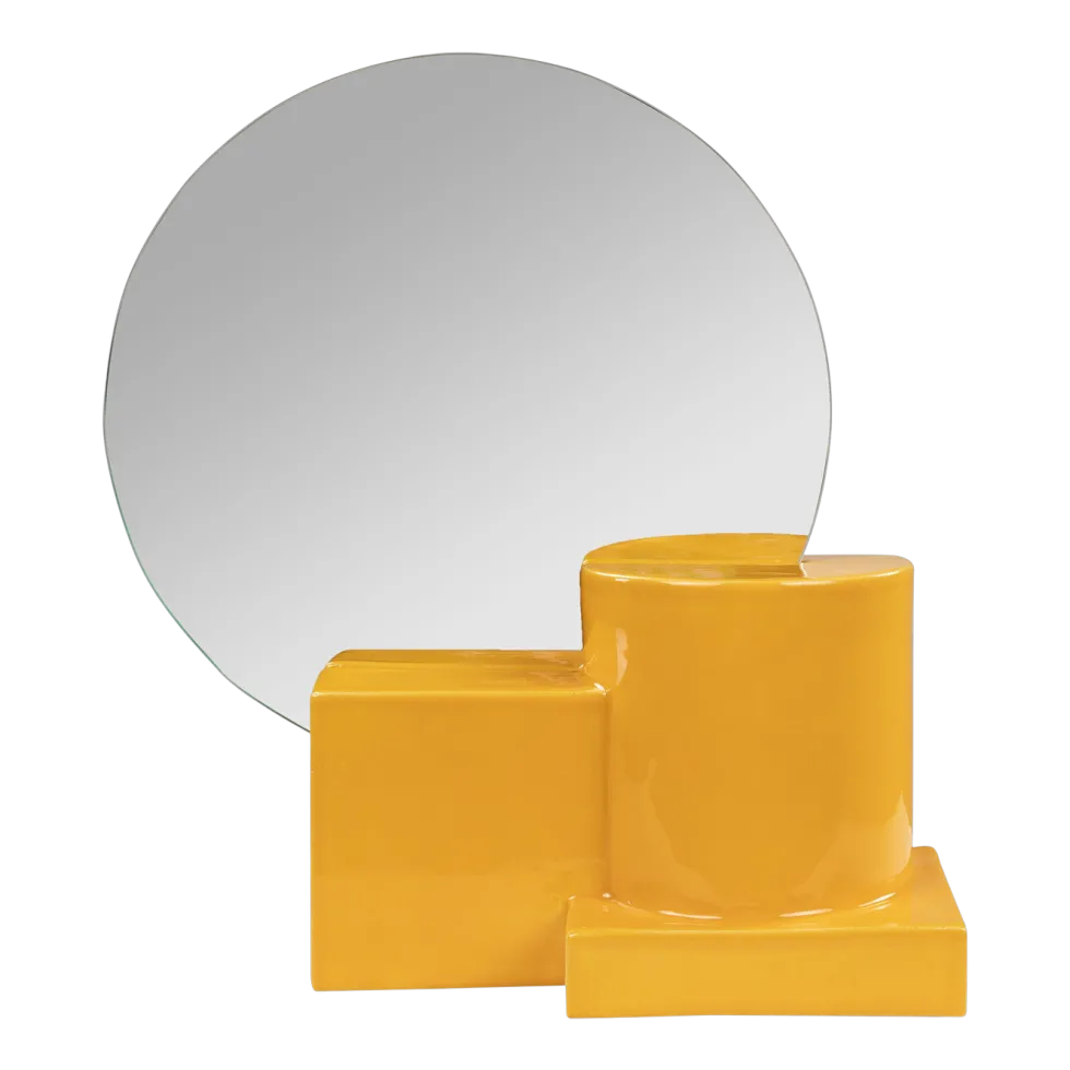 Miroir de table et lampe en céramique jaune 35x38cm Vector - Versmissen