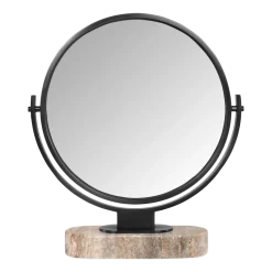 Miroir à poser en acier chrome noir brossé et travertin gris 45x51cm Leila - Versmissen
