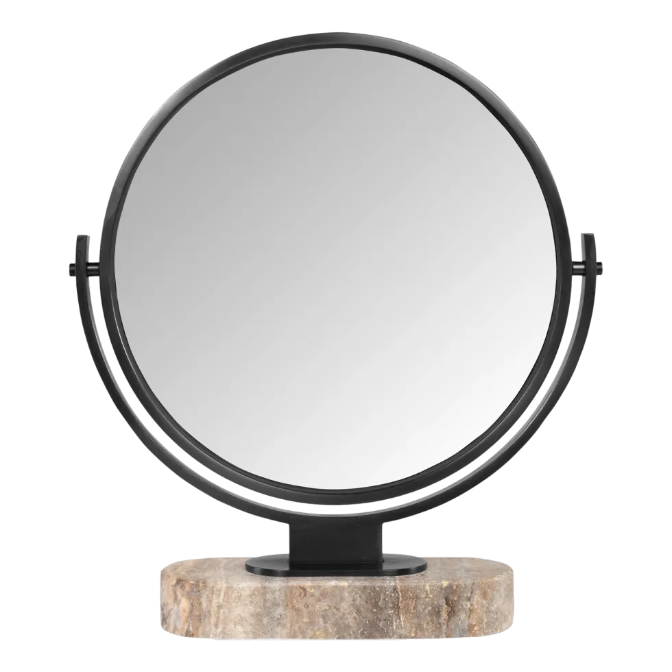 Miroir à poser en acier chrome noir brossé et travertin gris 45x51cm Leila - Versmissen