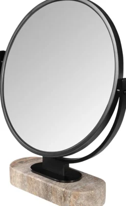 Miroir à poser en acier chrome noir brossé et travertin gris 45x51cm Leila - Versmissen
