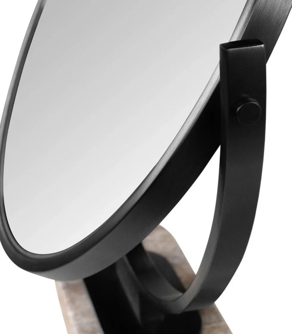 Miroir à poser en acier chrome noir brossé et travertin gris 45x51cm Leila - Versmissen
