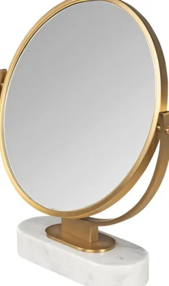 Miroir à poser en acier or brossé et marbre blanc 45x51cm Leila - Versmissen