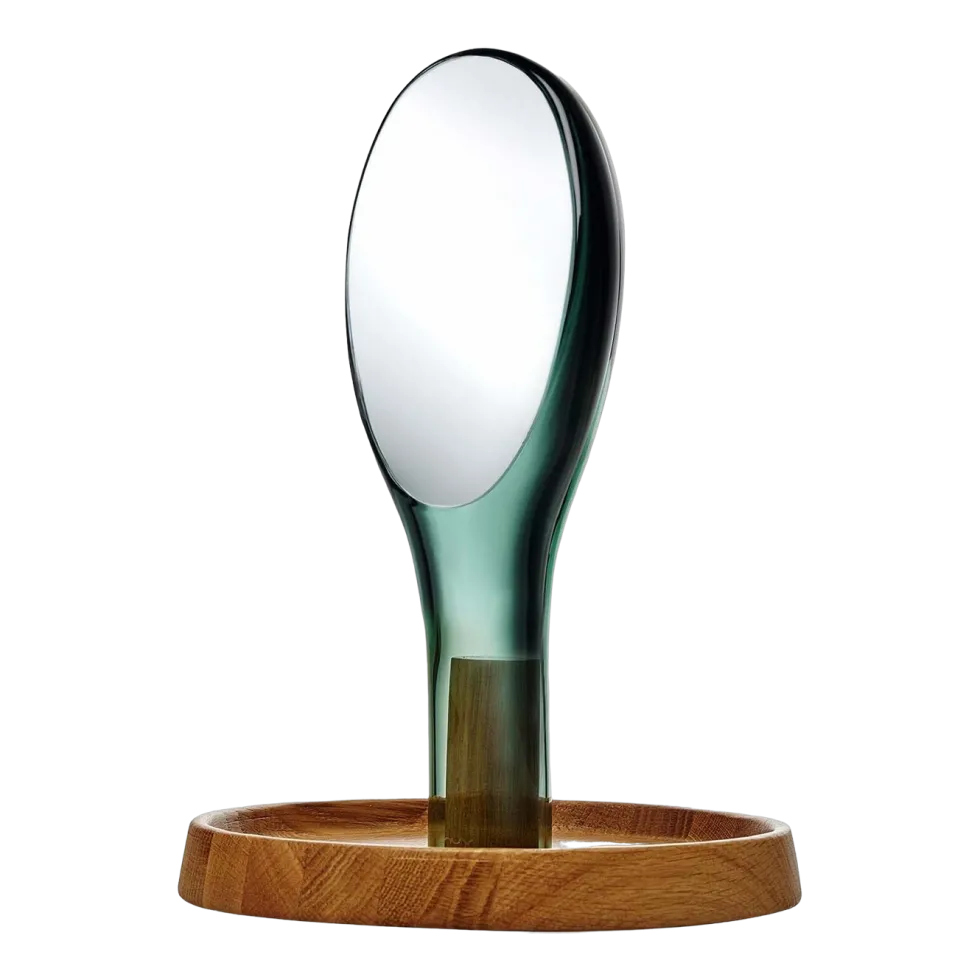Miroir vert avec support en chêne Moon - Nude Glass
