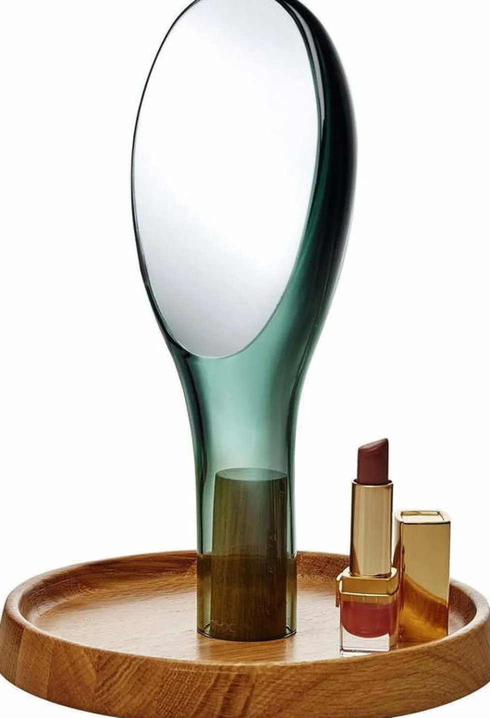 Miroir vert avec support en chêne Moon - Nude Glass