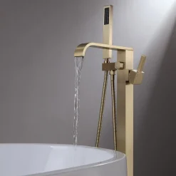 Mitigeur de baignoire au sol en laiton doré brossé Cascade - Kroos