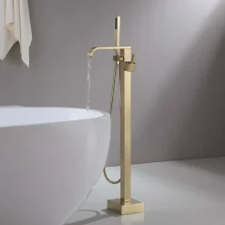 Mitigeur de baignoire au sol en laiton doré brossé Cascade - Kroos