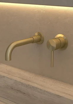 Mitigeur lavabo mural en laiton doré brossé Corbeau - Kroos