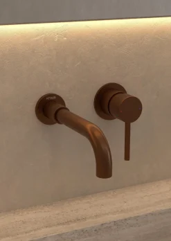 Mitigeur lavabo mural en laiton or rose brossé Corbeau - Kroos