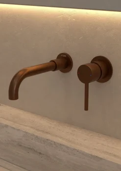 Mitigeur lavabo mural en laiton or rose brossé Corbeau - Kroos
