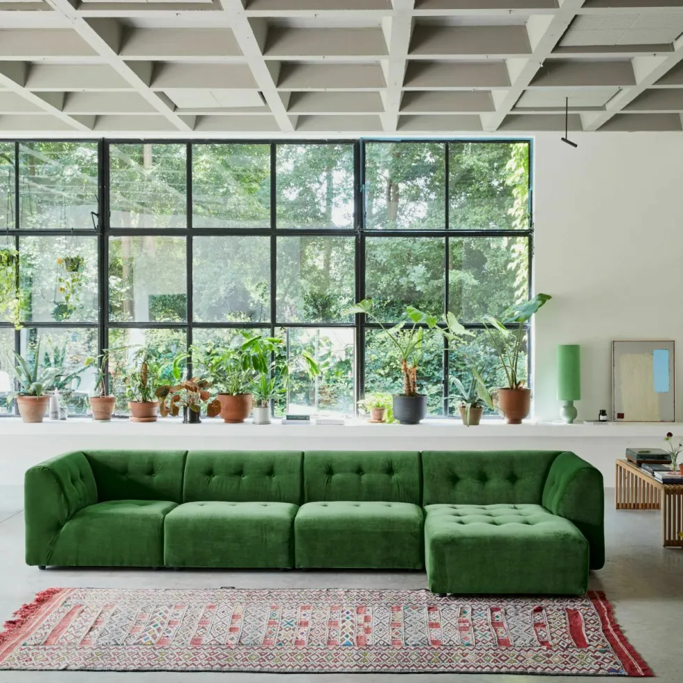 Module d'angle droit 2 places en velours vert Vint - Hkliving