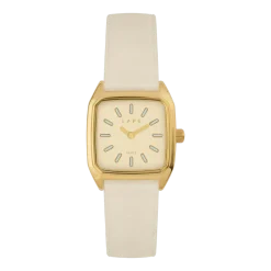 Montre en acier doré avec bracelet en cuir crème Bobby Prima - Laps
