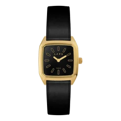 Montre en acier doré et bracelet en cuir noir glacé Bobby Prima - Laps
