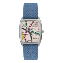 Montre en perlon bleu de paname et cadran argenté Bastille - Laps
