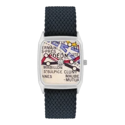 Montre en perlon bleu nuit et cadran argenté Odéon - Laps