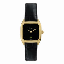 Montre noire en cuir et cadran doré Prima Oria - Laps