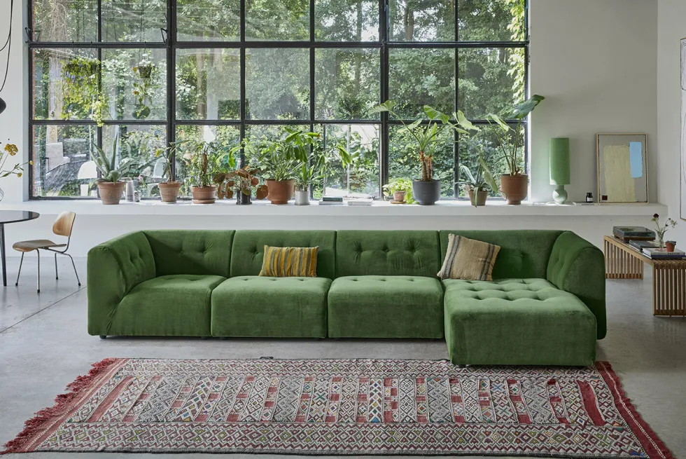 Méridienne droite en velours vert Vint - Hkliving