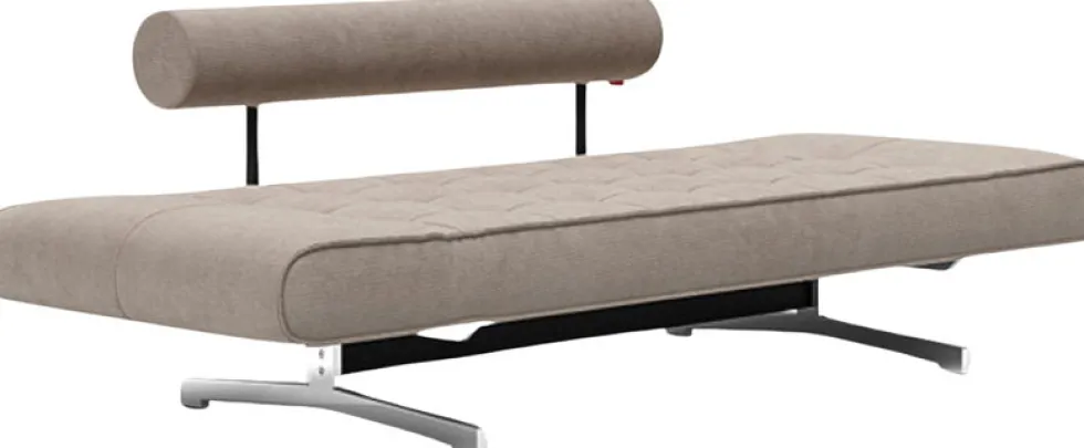 Méridienne en tissu beige cordon et pieds en chrome 210cm Ghia - Innovation Living