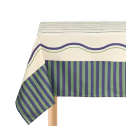 Nappe de table rectangulaire en coton bio bleu et vert 150 x 250 cm - Nobodinoz