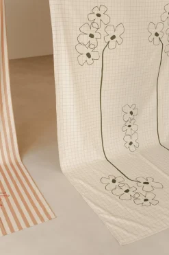 Nappe de table rectangulaire en coton bio à fleurs vert 150 x 250 cm - Nobodinoz