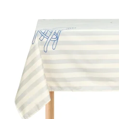 Nappe de table rectangulaire en coton bio à rayures bleu 150 x 250 cm - Nobodinoz