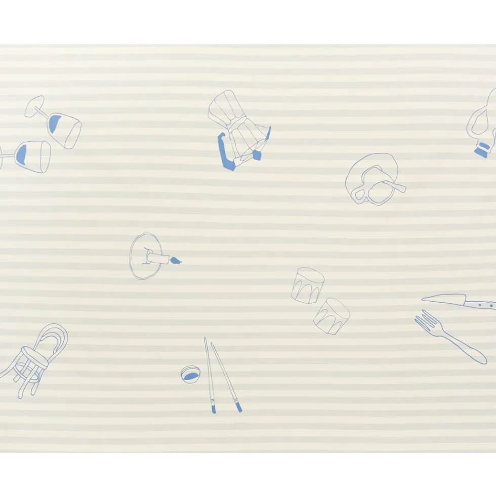 Nappe de table rectangulaire en coton bio à rayures bleu 150 x 250 cm - Nobodinoz