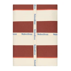 Nappe de table rectangulaire en coton bio à rayures marron et rouge 150 x 250 cm - Nobodinoz