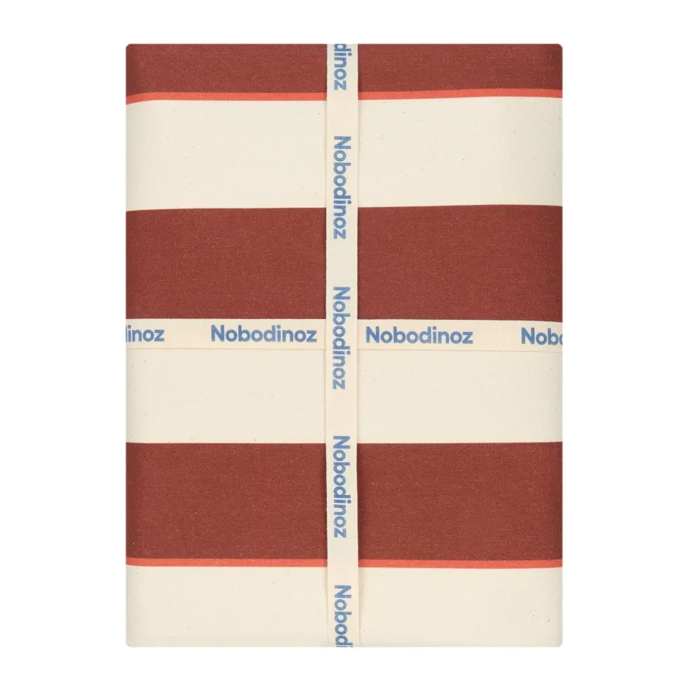 Nappe de table rectangulaire en coton bio à rayures marron et rouge 150 x 250 cm - Nobodinoz