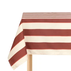 Nappe de table rectangulaire en coton bio à rayures marron et rouge 150 x 250 cm - Nobodinoz