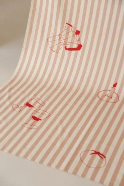 Nappe de table rectangulaire en coton bio à rayures rouge 150 x 250 cm - Nobodinoz
