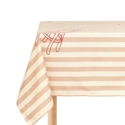 Nappe de table rectangulaire en coton bio à rayures rouge 150 x 250 cm - Nobodinoz