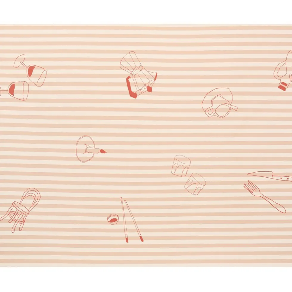 Nappe de table rectangulaire en coton bio à rayures rouge 150 x 250 cm - Nobodinoz