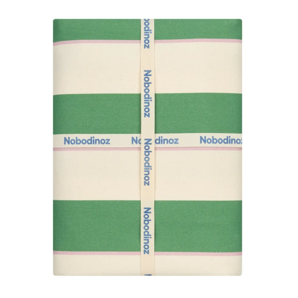 Nappe de table rectangulaire en coton bio à rayures vert et rose 150 x 250 cm - Nobodinoz