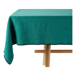 Nappe rectangulaire bleu lagon et feston noir 140 x 250 cm Nino - Madura