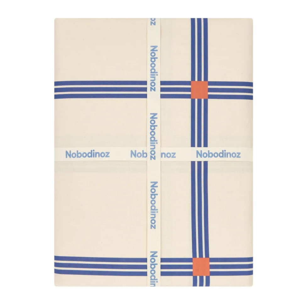 Nappe rectangulaire en popeline de coton bio à carreaux bleu et orange 150 x 250 cm - Nobodinoz