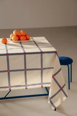 Nappe rectangulaire en popeline de coton bio à carreaux bleu et orange 150 x 250 cm - Nobodinoz