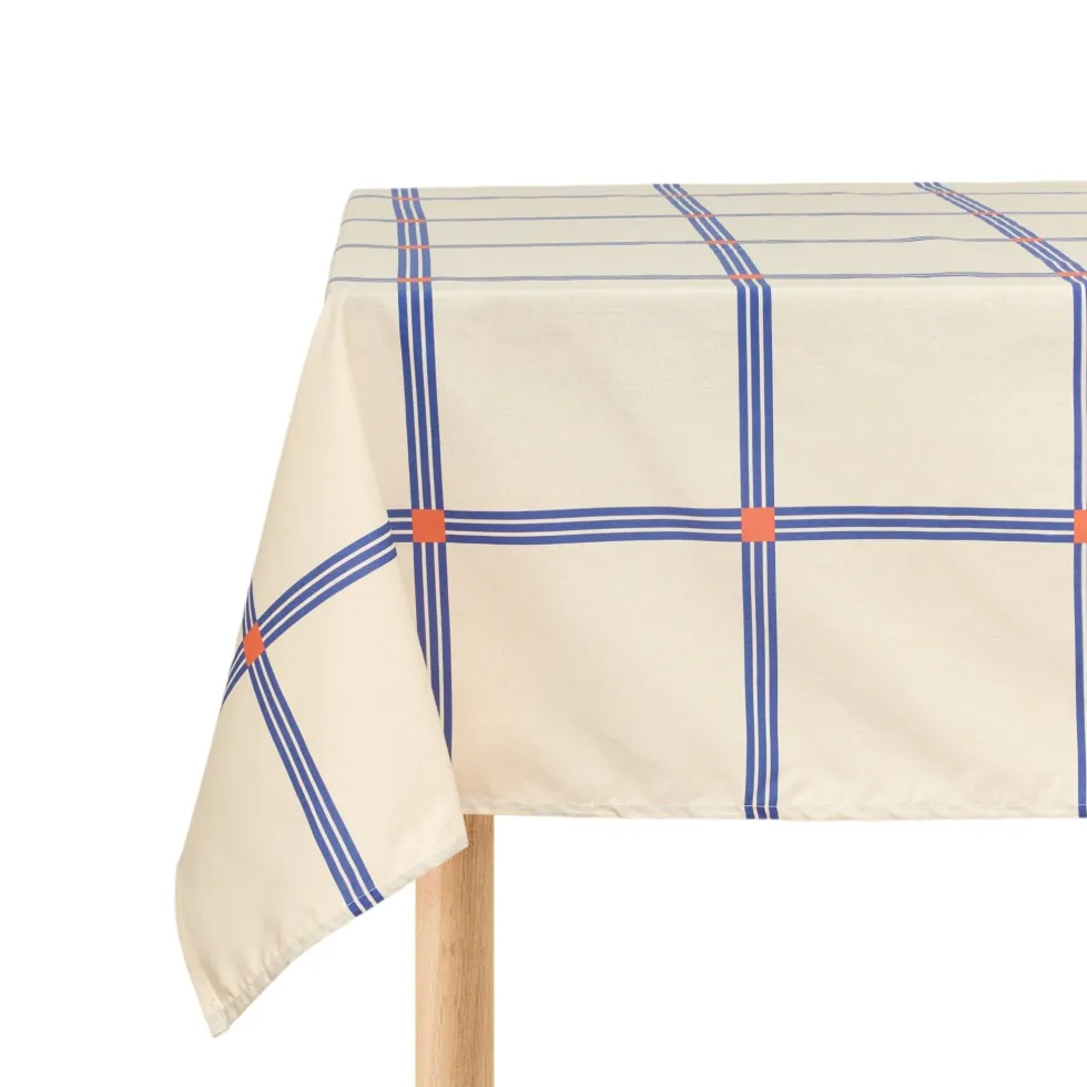 Nappe rectangulaire en popeline de coton bio à carreaux bleu et orange 150 x 250 cm - Nobodinoz