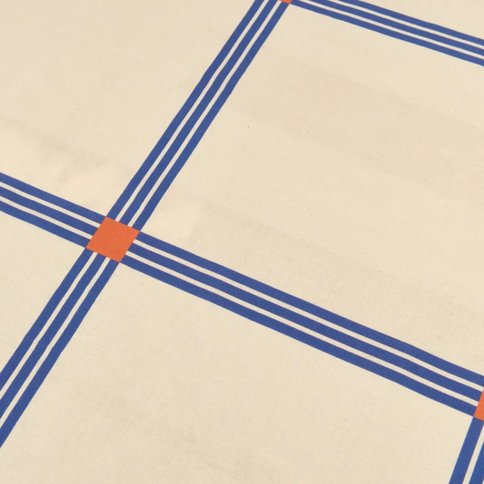 Nappe rectangulaire en popeline de coton bio à carreaux bleu et orange 150 x 250 cm - Nobodinoz