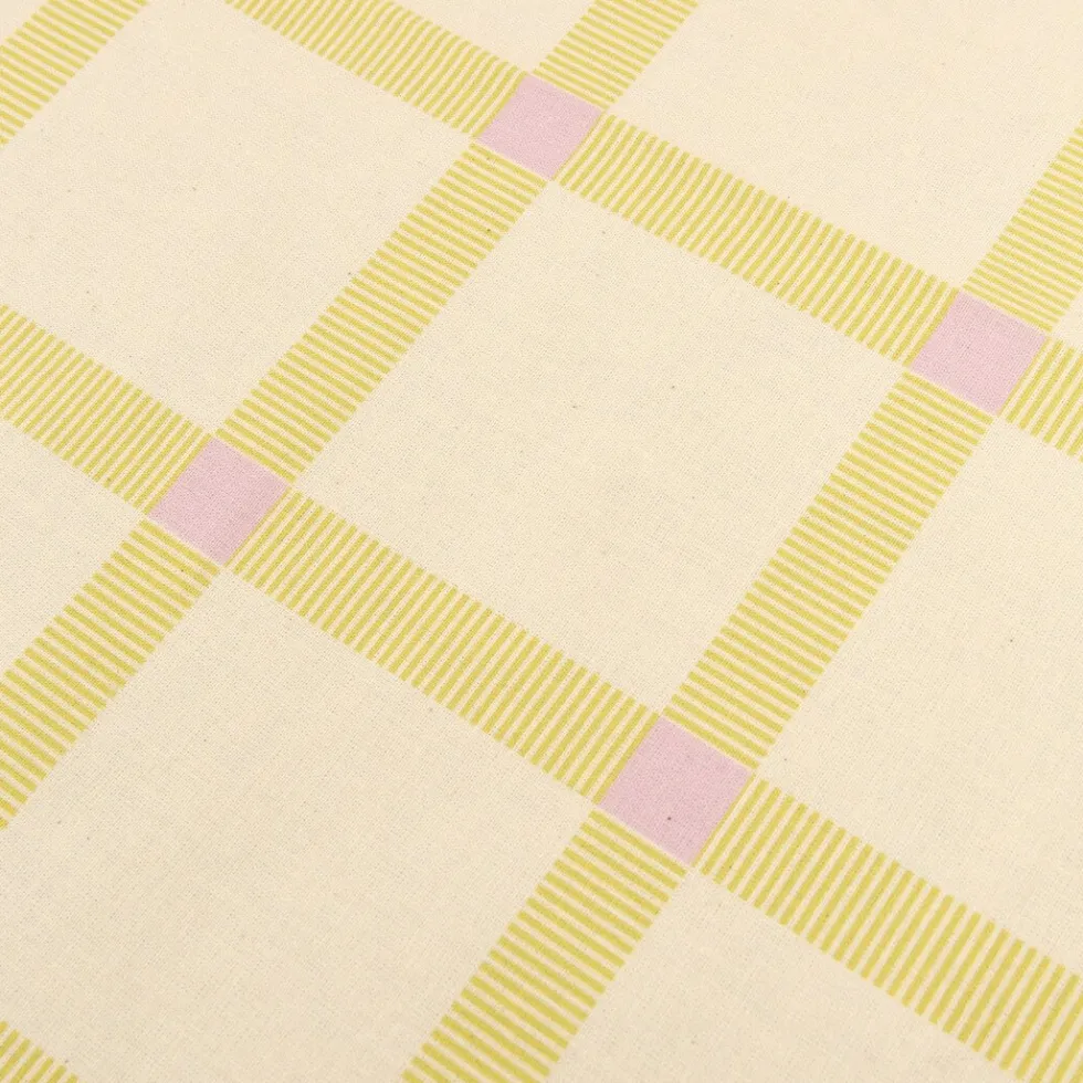 Nappe rectangulaire en popeline de coton bio à carreaux jaune et rose 150 x 250 cm - Nobodinoz
