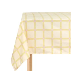 Nappe rectangulaire en popeline de coton bio à carreaux jaune et rose 150 x 250 cm - Nobodinoz