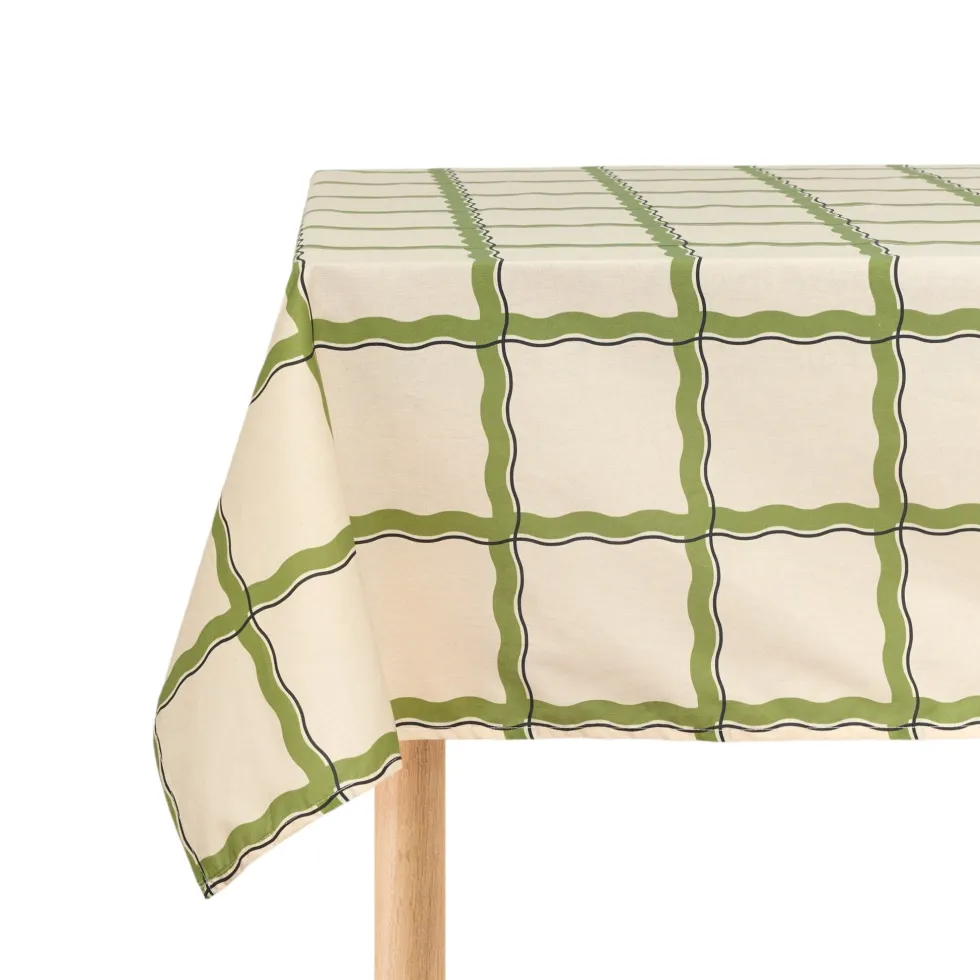 Nappe rectangulaire en popeline de coton bio à carreaux vert et bleu 150 x 250 cm - Nobodinoz