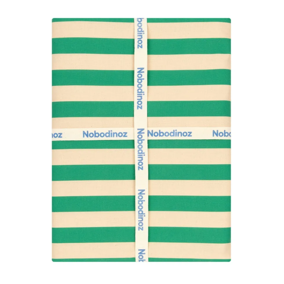 Nappe rectangulaire en popeline de coton bio à rayures vert 150 x 250 cm - Nobodinoz