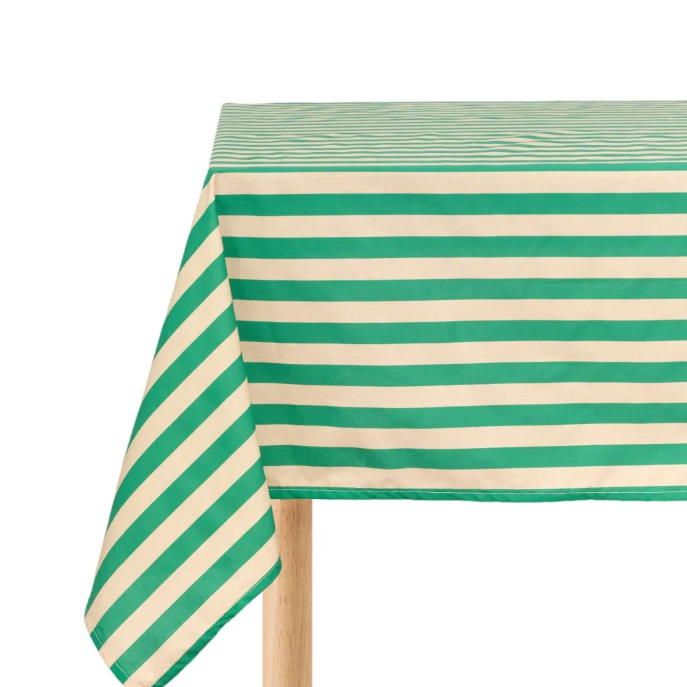 Nappe rectangulaire en popeline de coton bio à rayures vert 150 x 250 cm - Nobodinoz