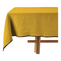 Nappe rectangulaire jaune ocre et feston noir 140 x 320 cm Nino - Madura