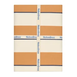 Nappe ronde avec franges en popeline de coton bio à rayures orange et bleu 160 cm - Nobodinoz